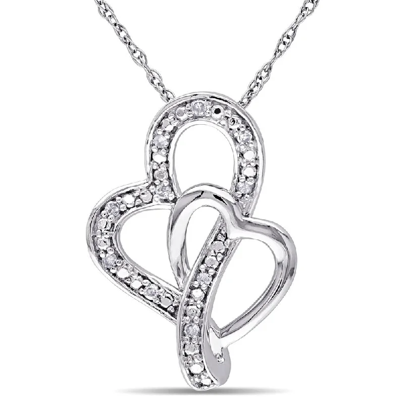 Mesh choker necklaces-Miadora 10k White Gold Diamond Accent Double Heart Necklace