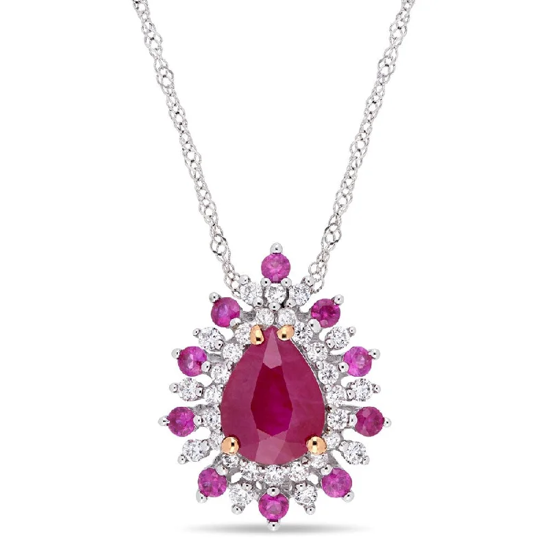 Polished name necklaces-Miadora 14k 2-Tone Gold Ruby Pink Sapphire & 1/4ct TDW Diamond Teardrop Necklace