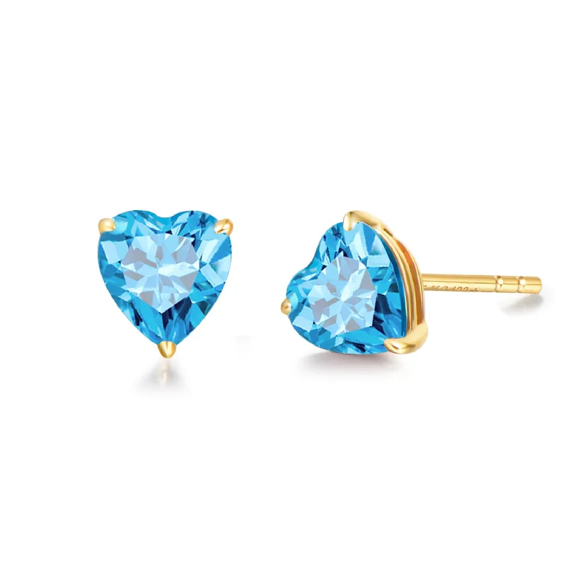 Crystal-twisted earrings-FANCIME Heart Shape 14k Solid Yellow Gold Gemstone Stud Earrings