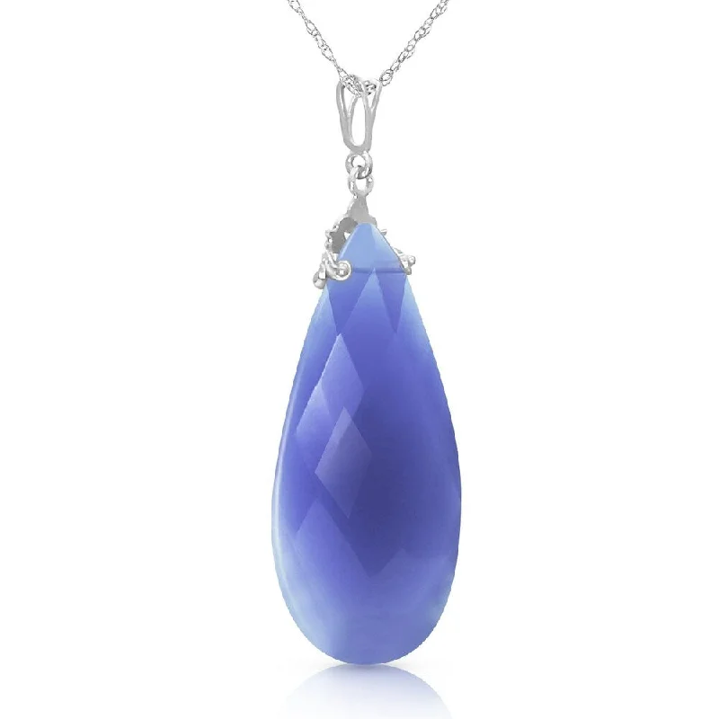 Zodiac charm necklaces-14K Solid White Gold Necklace with Briolette 31x16 mm Deep Blue Chalcedony