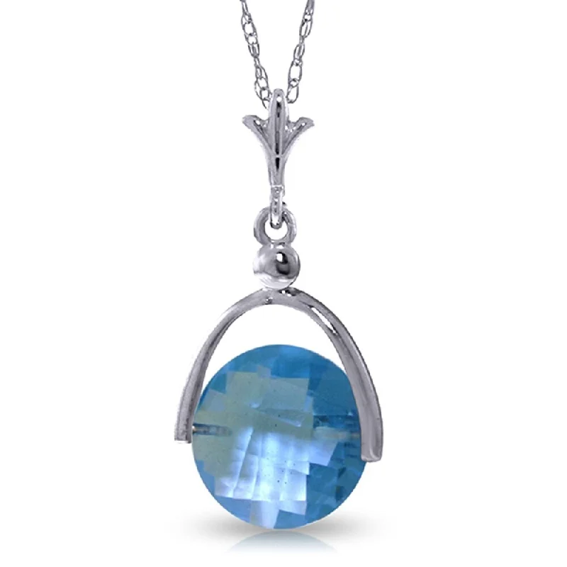 Alloy metal necklaces-3.25 Carat 14K White Gold Necklace Checkerboard Cut Blue Topaz