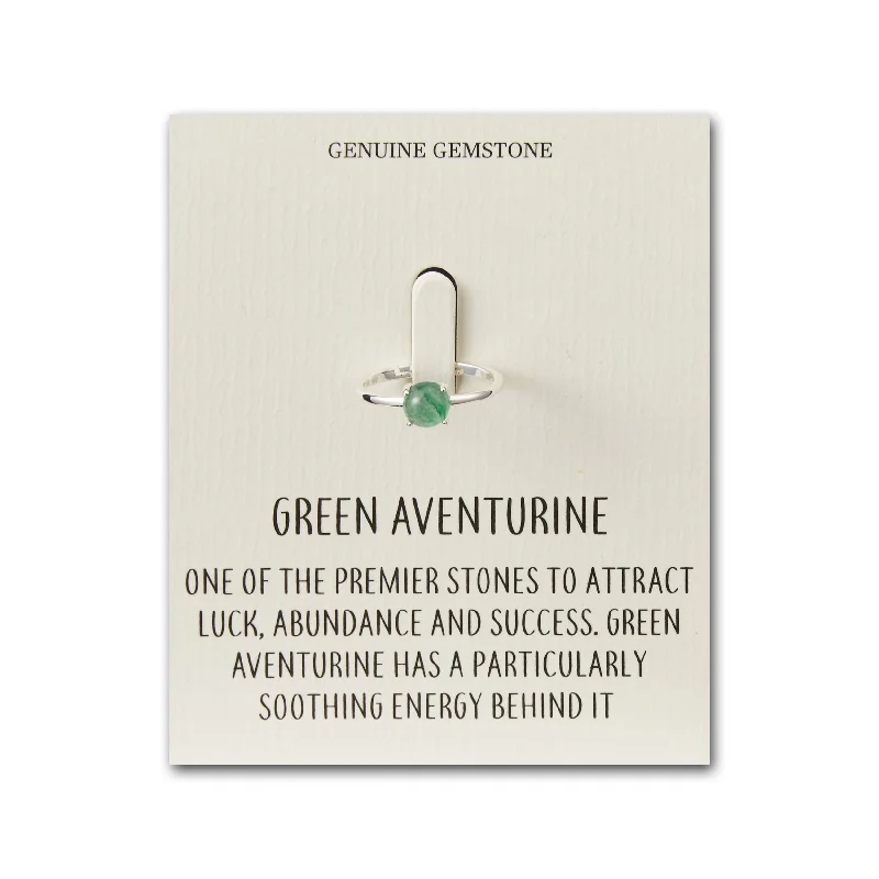 Flex open rings-Green Aventurine Adjustable Ring with Quote Card