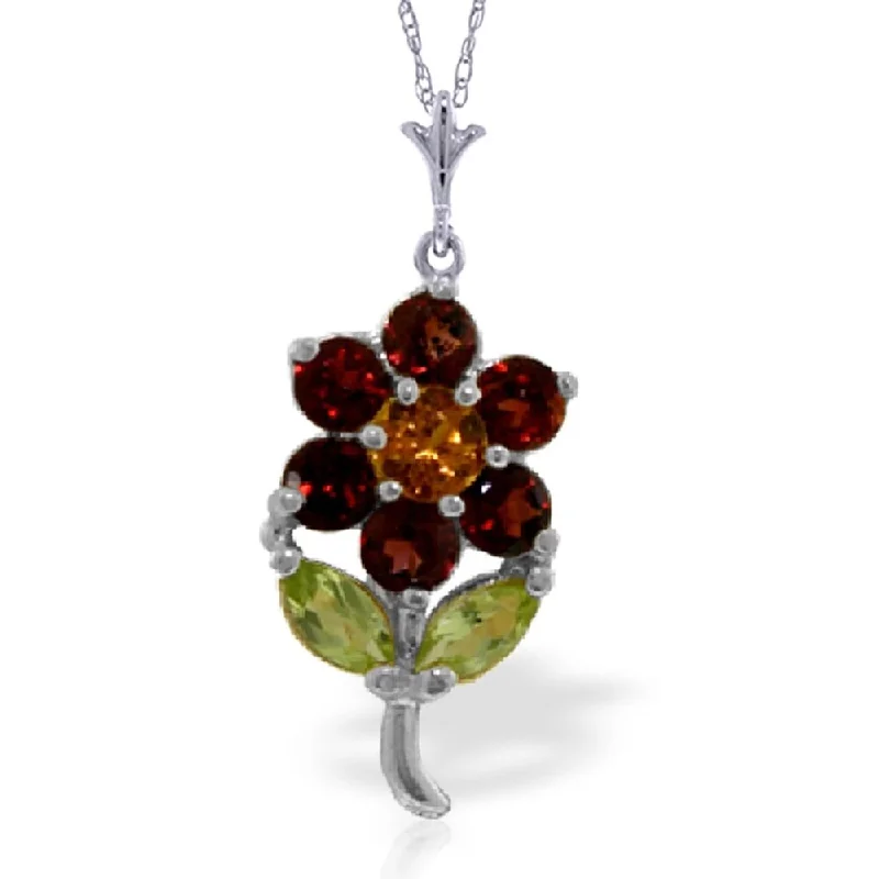 Cedar wood necklaces-1.06 Carat 14K White Gold Flower Necklace Garnet, Citrine Peridot