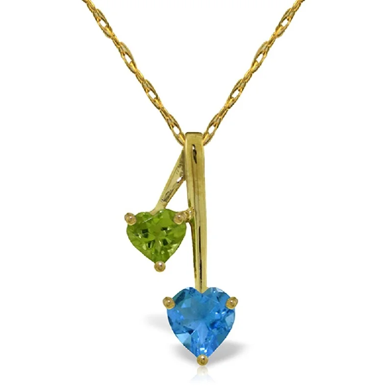 Light filigree necklaces-1.4 Carat 14K Gold Hearts Necklace Natural Blue Topaz Peridot