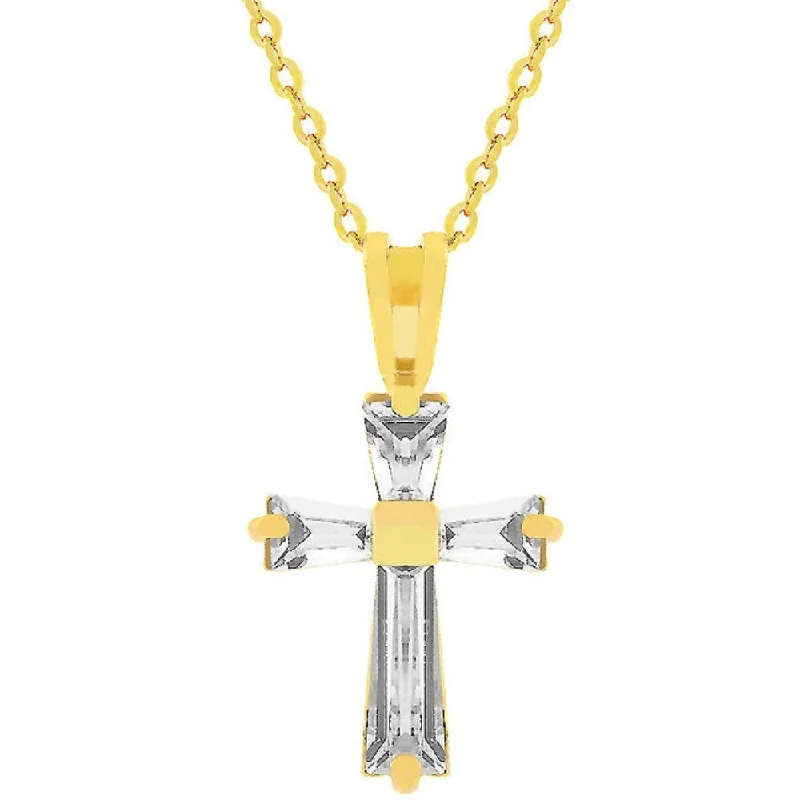 Dove feather necklaces-Cubic Zirconia Clear Baguette Cross Necklace with Traditional Bale - 26 Mm L X 14 Mm W X 5 Mm H