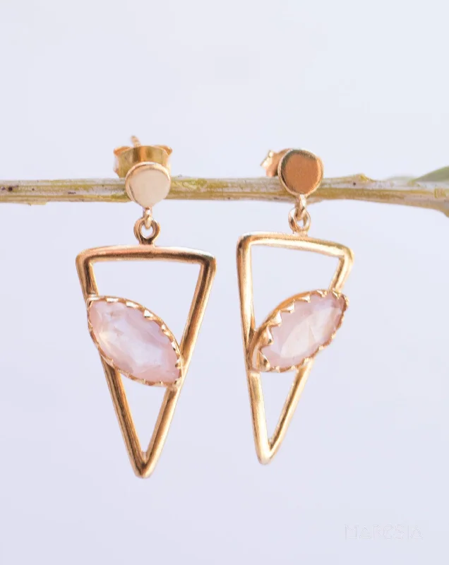 Wave drop earrings-Aqua Chalcedony, Ruby, Blue Chalcedony, Rose quartz Triangle Earrings ~Gold Vermeil (Gold Plated over Sterling Silver)~ ME061