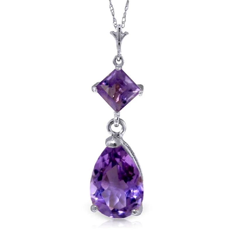 Round pendant necklaces-2 Carat 14K White Gold Continuous Line Amethyst Necklace