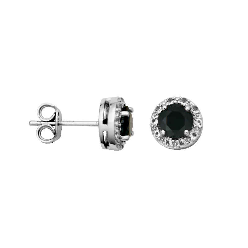 Fine bead earrings-Sterling Silver Black Spinel and White Topaz Earrings