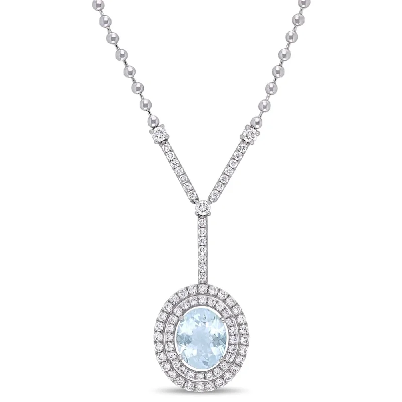 Thai style necklaces-Miadora 14k White Gold Aquamarine and 1-1/2ct TDW Diamond Y-Necklace