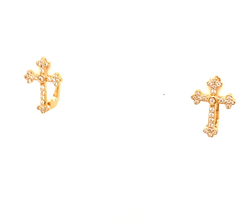 Light wood earrings-Diamond Cross Huggy Earrings