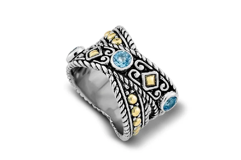 Textured letter rings-Ramu Ring- Blue Topaz