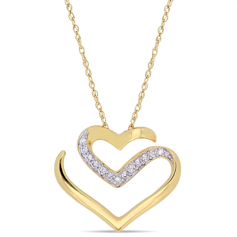 Crystal-twisted necklaces-Miadora 10k Yellow Gold 1/10 CT TW Diamond Cursive Double Heart Necklace