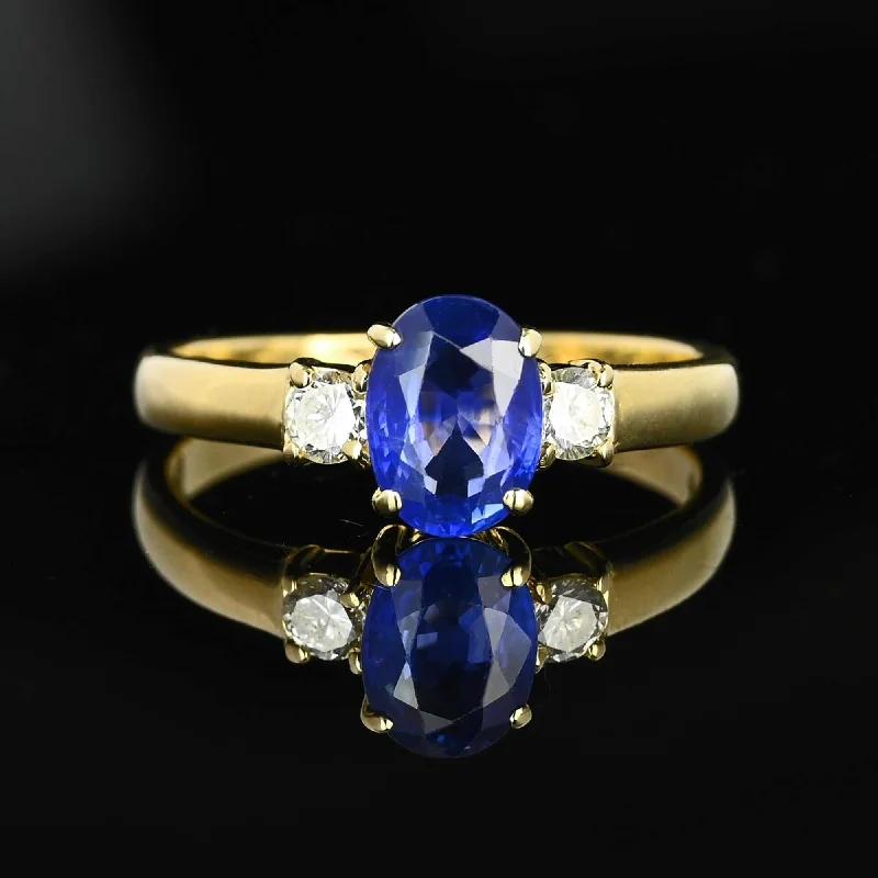 Cedar grain rings-Vintage 14K Gold Diamond & Ceylon Sapphire Ring