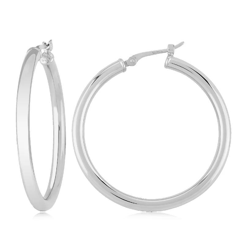 Polished gold earrings-2.5x25mm White Gold Hoop Earrings