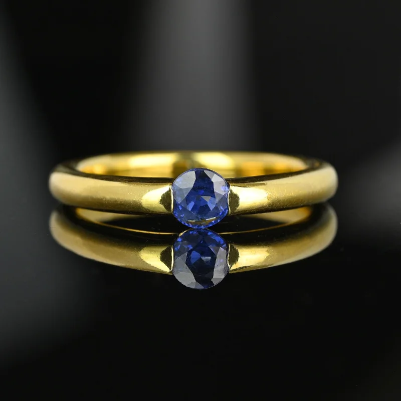 Night gothic rings-Vintage 18K Gold Donut Band Sapphire Ring