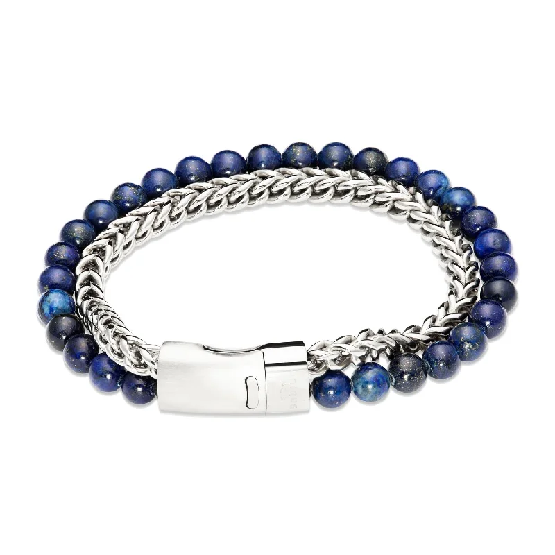 Unique & Co Steel Lapis Lazuli Bead Bracelet