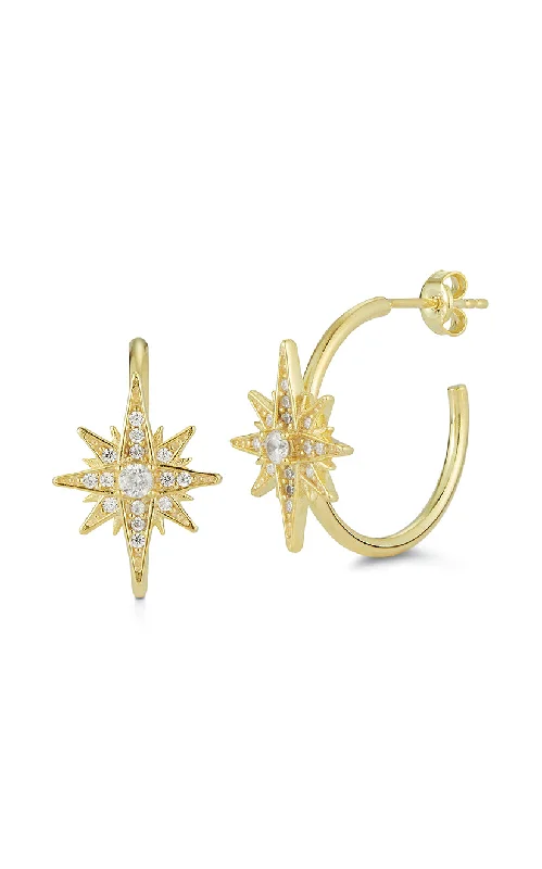 Fine bead earrings-CZ Starburst Hoop Earring