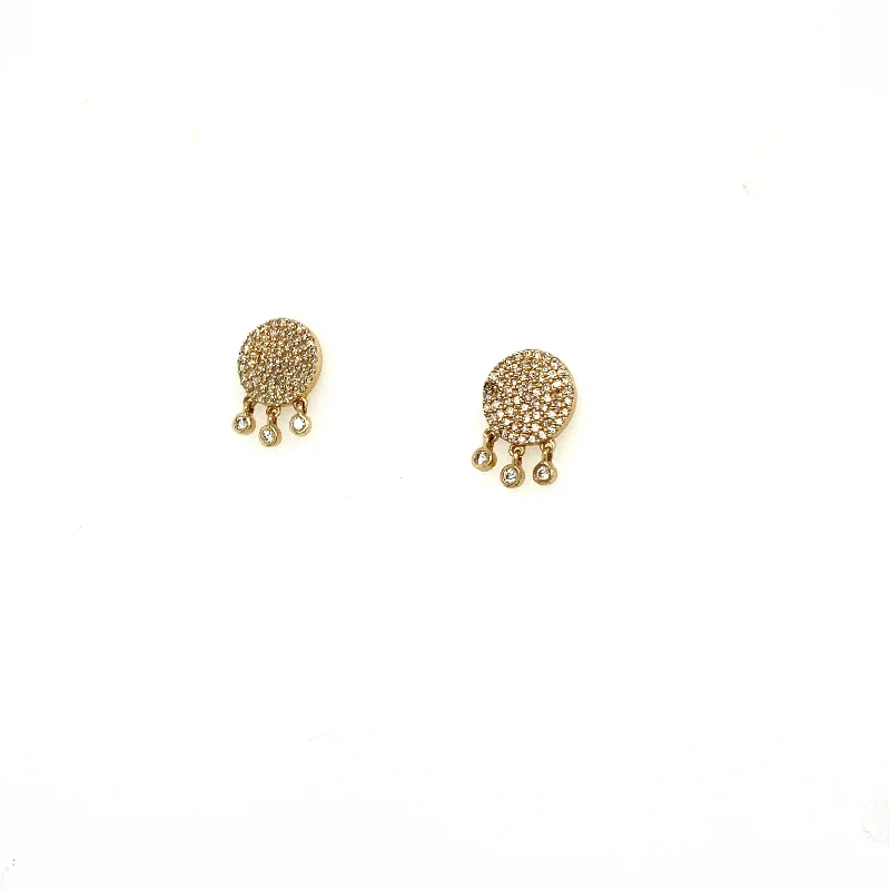 Alloy metal earrings-Diamond Pave Disc Earrings with Dangles