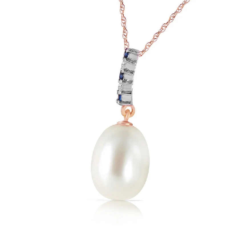 Tribal medallion necklaces-4.15 CTW 14K Solid Rose Gold Necklace Diamond, Sapphire Briolette pearl