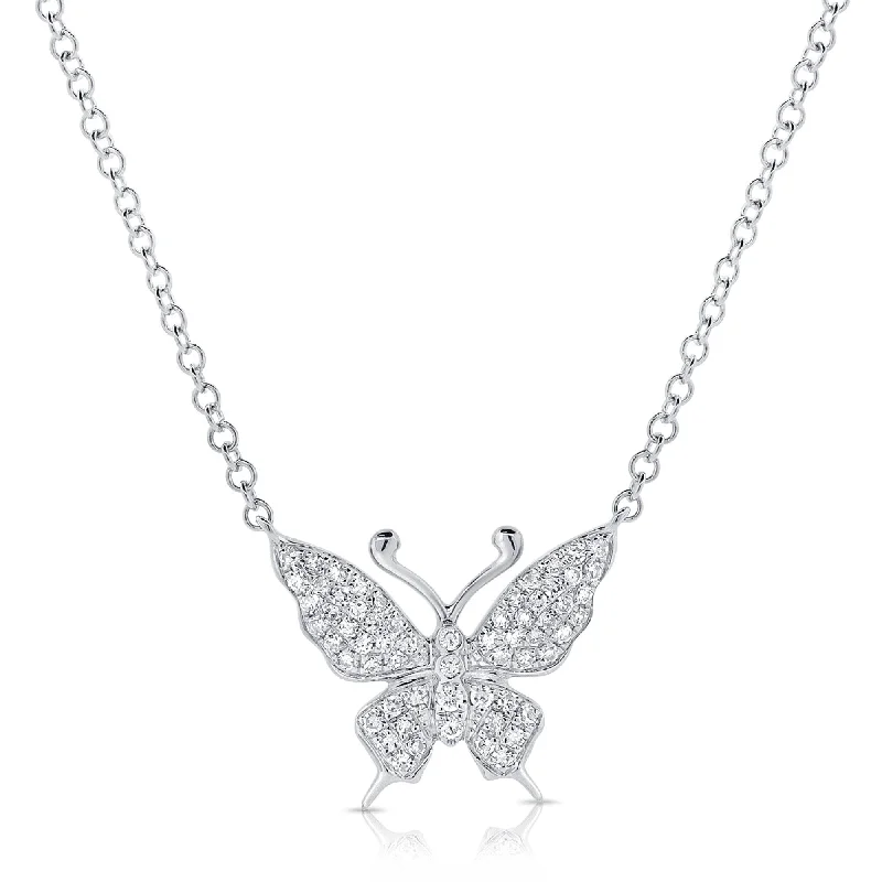 Vivid druzy necklaces-Joelle Diamond Butterfly Necklace 1/6 CT 14K White Gold