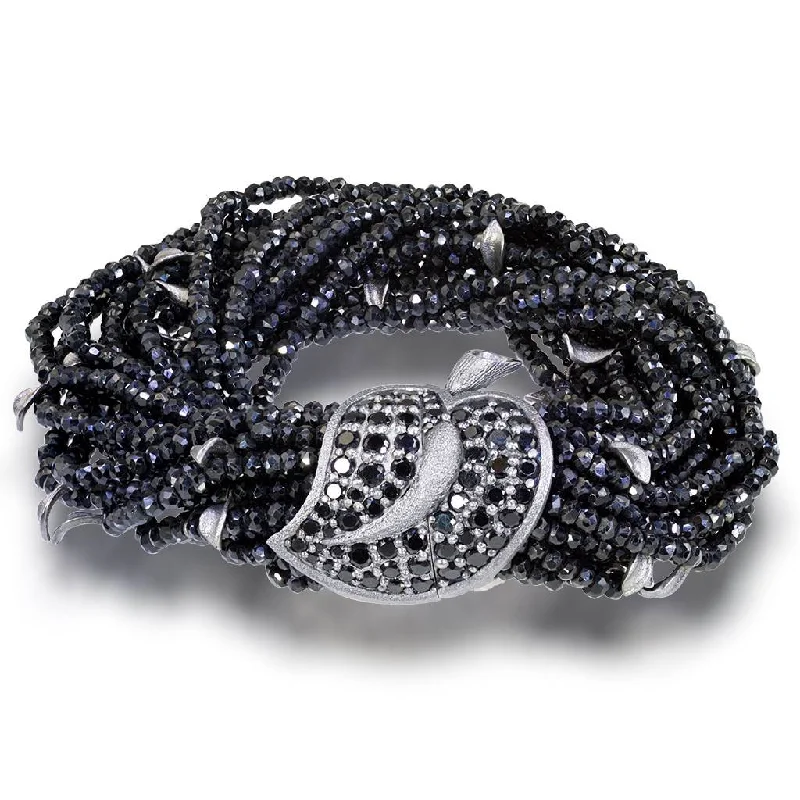 Silver Sunflower Leaf Bracelet with Black Spinel