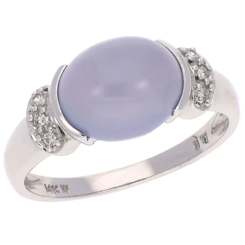 Pink quartz engagement rings-14K White Gold Chalcedony and Diamond Ring