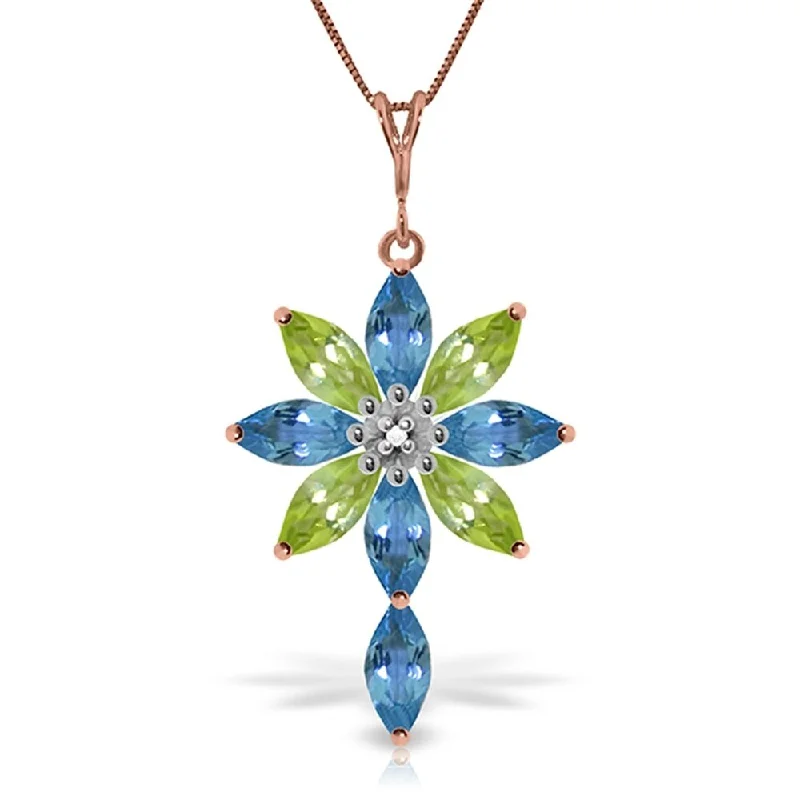 Smooth pendant necklaces-14K Rose Gold Necklace w/ Diamond, Blue Topaz & Peridots