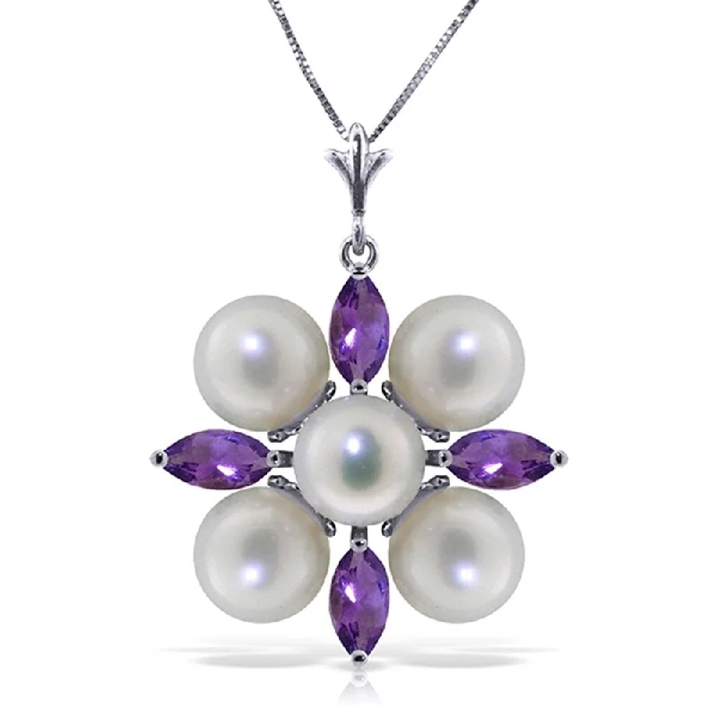 Zodiac charm necklaces-6.3 Carat 14K Solid White Gold Loving Embrace Amethyst pearl Necklace