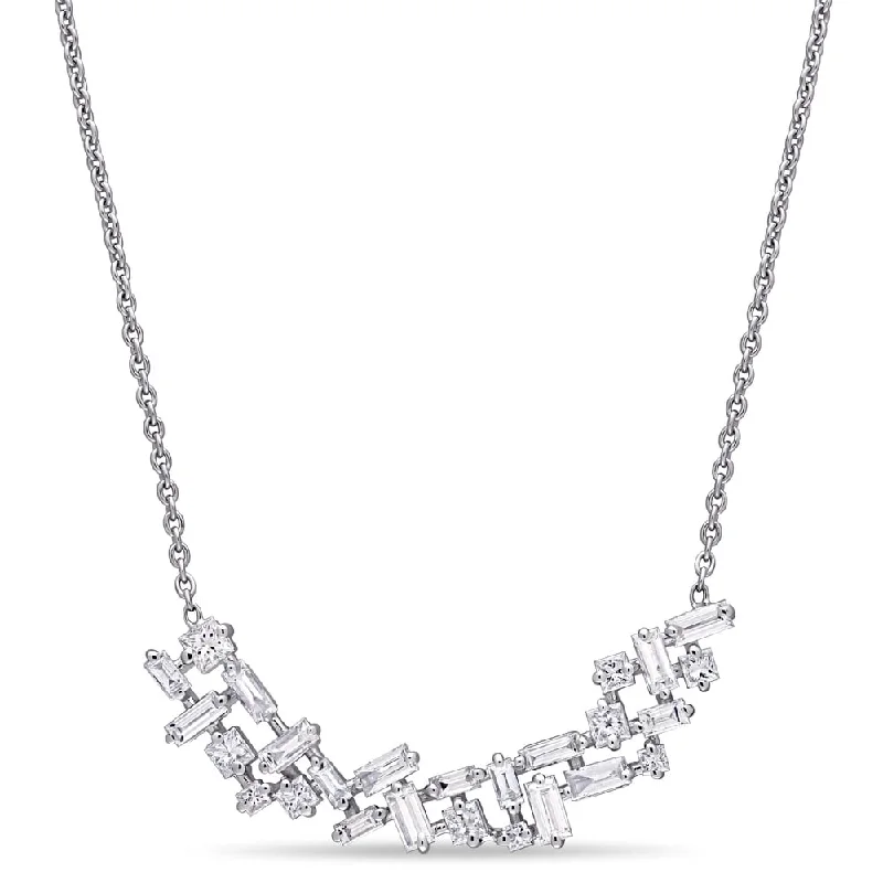 Dove feather necklaces-Miadora 14k White Gold 4/5ct TDW Princess and Baguette-Cut Diamond Cluster Bar Necklace