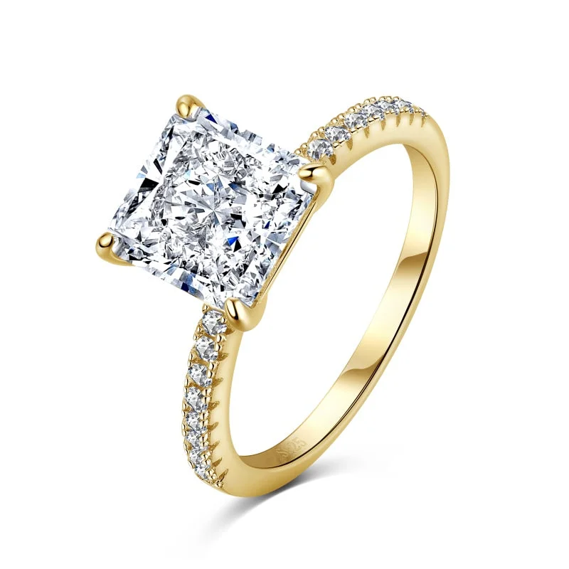 Pinch band engagement rings-Gold Princess Cut Diamond Ring