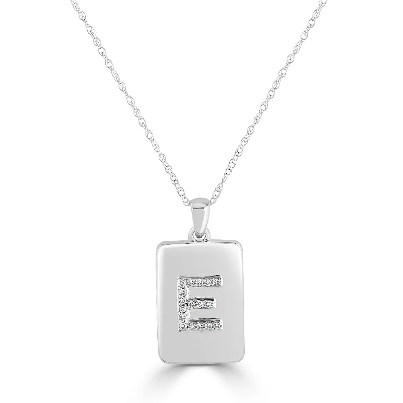 Leaf design necklaces-Joelle Initial Letter E Diamond Dog Tag Necklace 14K White Gold 1/25 TDW 16-inch