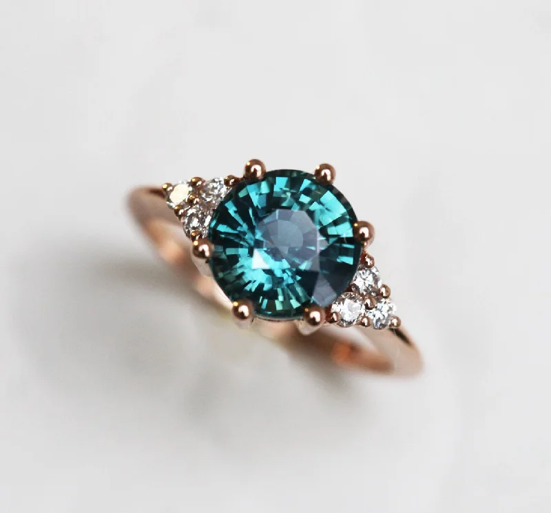 Patina bronze engagement rings-Tessa Teal Sapphire Diamond Ring