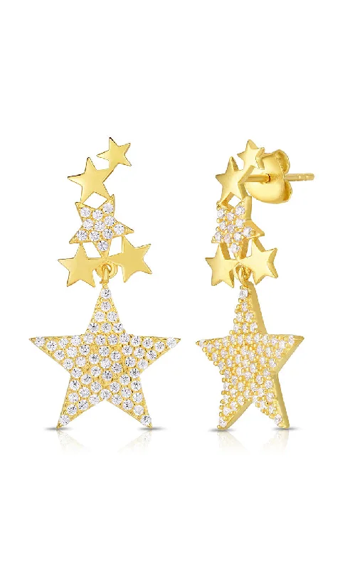 Trekker weave earrings-CZ Star Drop Stud Earring